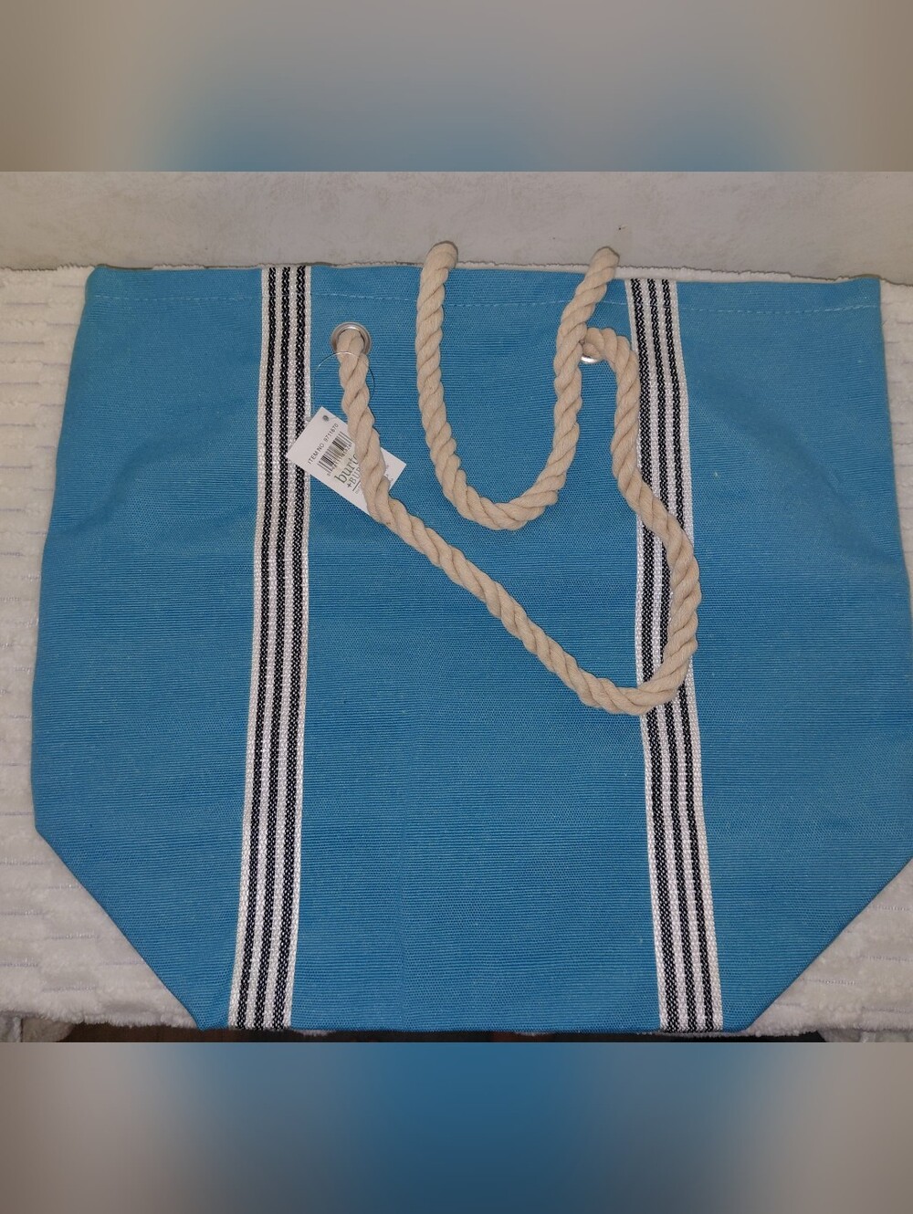 Blue Canvas Rope-Handle Tote Bag